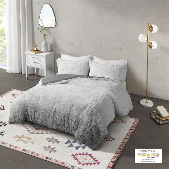 Olliix by CosmoLiving Cleo Grey Twin/Twin XL Ombre Shaggy Fur Comforter Set-4