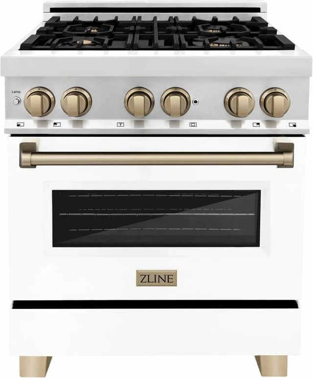 ZLINE Autograph Edition 30" Stainless Steel Pro Style Dual Fuel Range with White Matte Door-0