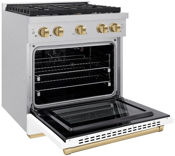 ZLINE Autograph Edition 30" Satin Stainless Steel Pro Style Gas Range with White Matte Door-3