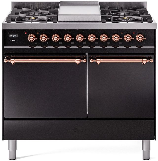 Ilve® Nostalgie II Series 40" Glossy Black Pro Style Dual Fuel Range-0