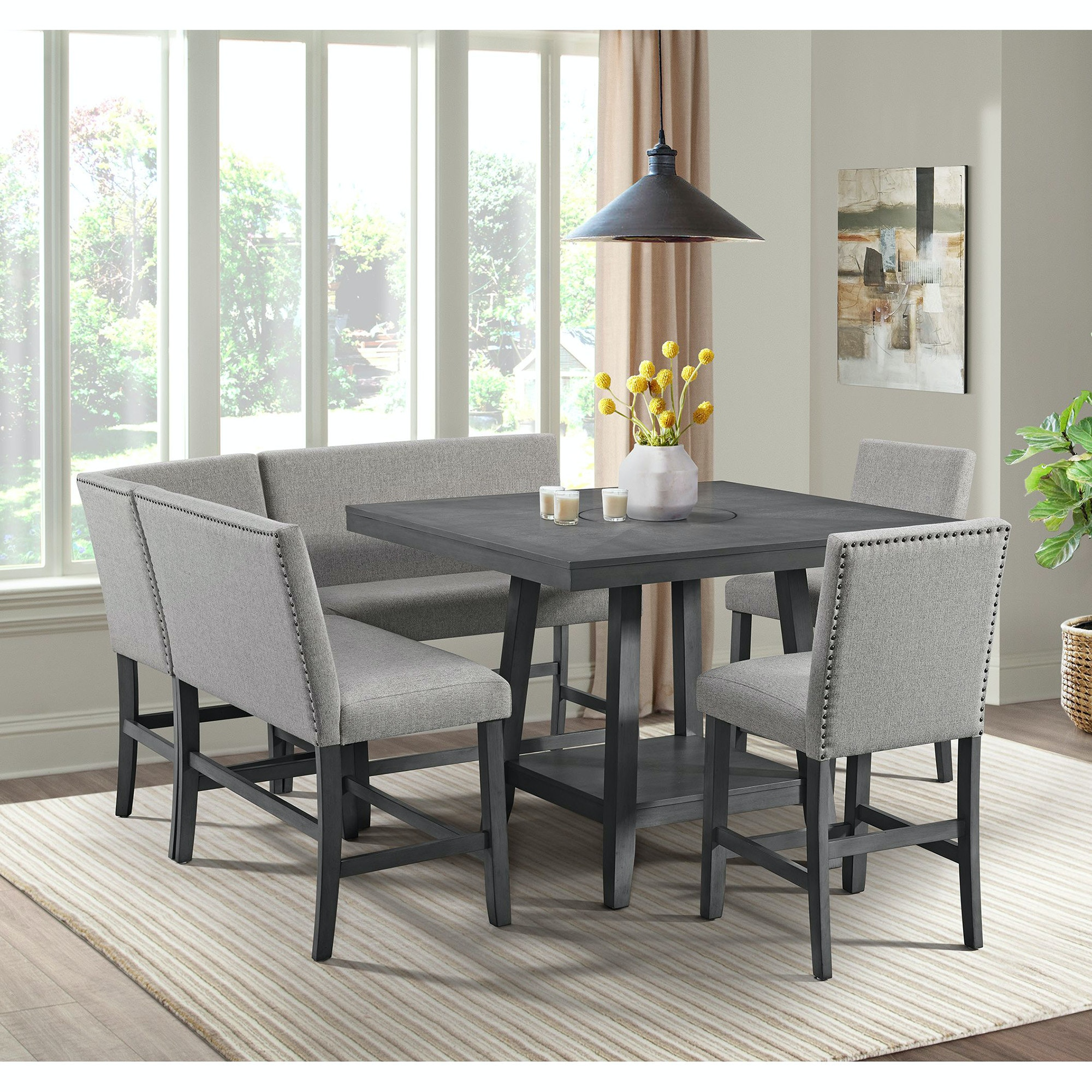 Elements International Seneca 6-Piece Grey Counter Height Dining