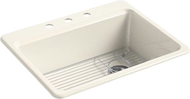 KOHLER® Riverby® Biscuit 27" 3-Faucet Hole Top-Mount Single-Bowl Kitchen Sink-0