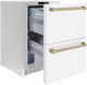 ZLINE Autograph Edition 24 in. Touchstone 168 Can Outdoor-Rated Dual Refrigerator Drawer with White Matte Doors and Champagne Bronze Handles-2