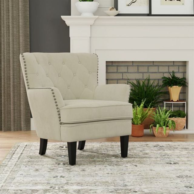 Emerald Home Noelle Cream Velvet Accent Chair-1