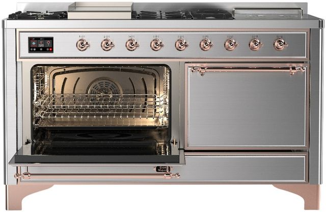 Ilve® Majestic III 60'' Stainless Steel Pro Style Dual Fuel Natural Gas Range with Solid Door and Copper Trim-3
