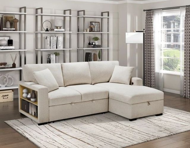 Homelegance® Pompano 2-Piece Beige Right-Arm Facing Pull-out Sleeper Sectional and Chaise-1