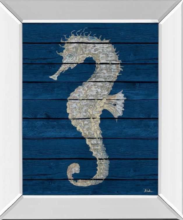 Classy Art Antique Seahorse on Blue II by Patricia Pinto Mirror Framed Wall Art-1