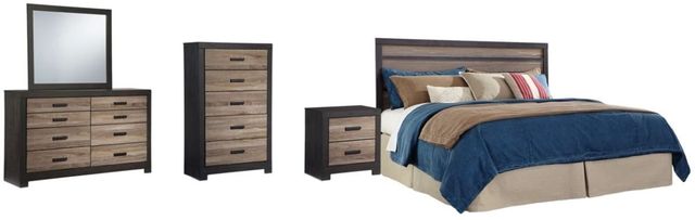 Signature Design by Ashley® Harlinton 5-Piece Charcoal/Warm Gray King Panel Headboard Bed Set-0