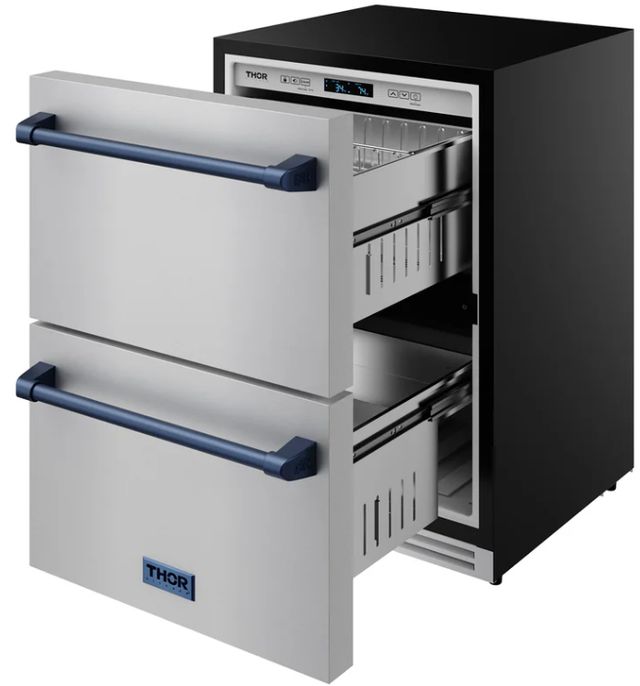 Thor Kitchen® Gordon Ramsay 24" 5.4 Cu. Ft. Stainless Steel Outdoor Under-Counter Refrigerator with Blue Handle-4