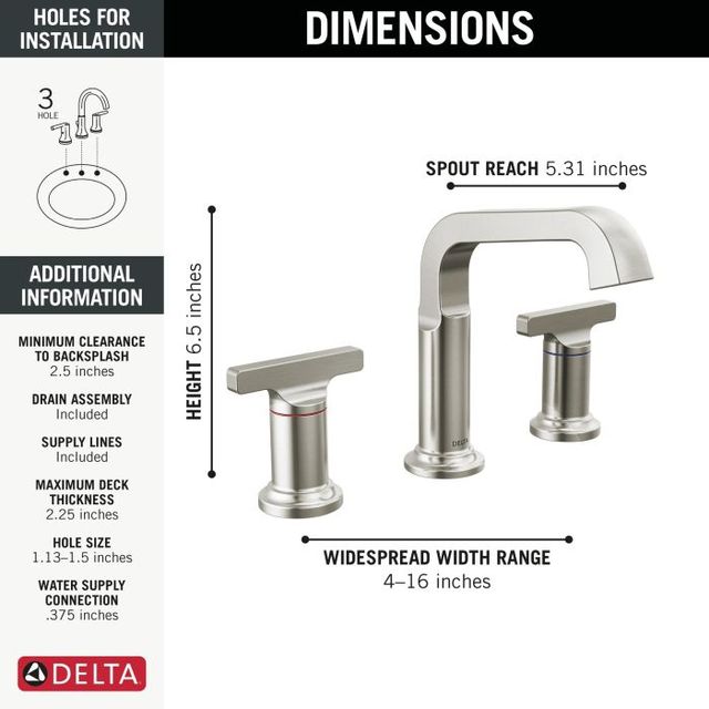 Delta Tetra™ Lumicoat® Stainless 7" 2-Handle Widespread Bathroom Faucet-3