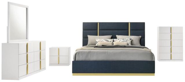 Coaster® Ines 5-Piece Navy/White High Gloss Eastern King Panel Bedroom Set-0