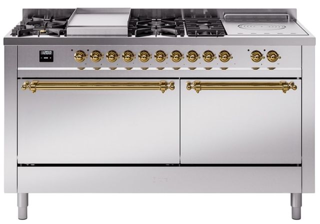 Ilve® Nostalgie II Series 60" Stainless Steel Pro Style Dual Fuel Range-0