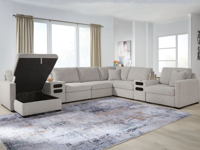 Benchcraft® ModMax Luxe 8-Piece Flint Left-Arm Facing Sectional and Storage Chaise with Audio Consoles-1