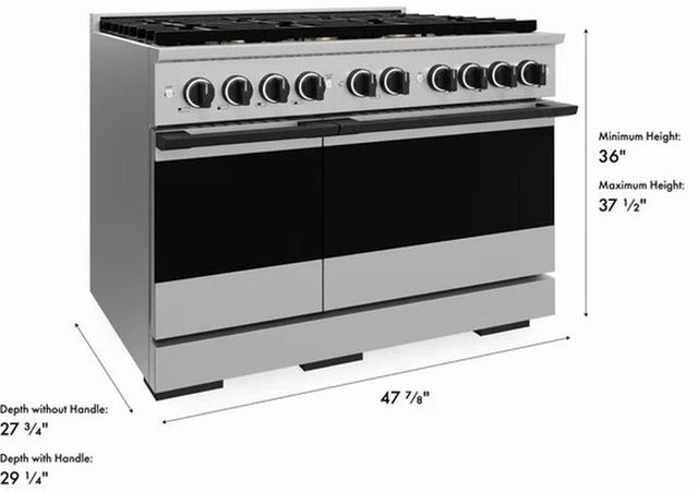 ZLINE Marino 48" Stainless Steel Pro Style Dual Fuel Range with Matte Black Accents-2