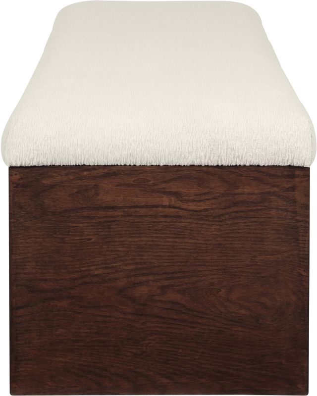 Meridian Furniture Lawson Cream/Walnut Velour Fur Fabric Bench-3