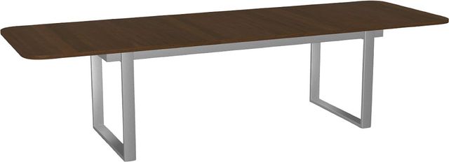 Amisco Customizable Burton 120" Rectangular Extendable Table with 1" Walnut Veneer Top, Radius Corners and 1 Leaf-1