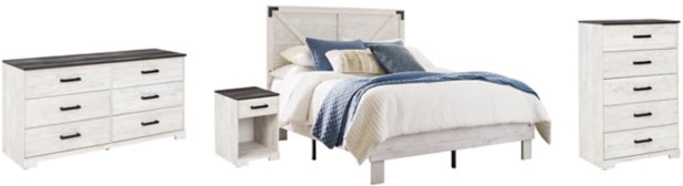 Signature Design by Ashley® Shawburn 4-Piece Whitewash Full Crossbuck Panel Platform Bed Set