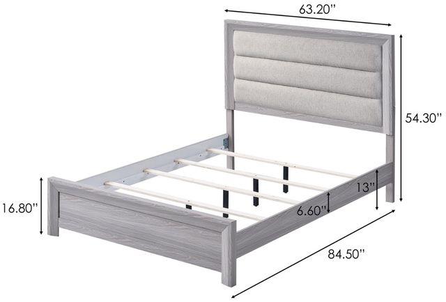 Crown Mark Adelaide Beige/Driftwood Queen Upholstered Panel Bed-2