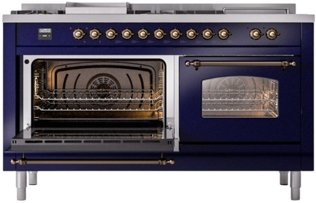 Ilve® Nostalgie II Series 60" Midnight Blue Pro Style Dual Fuel Range-3