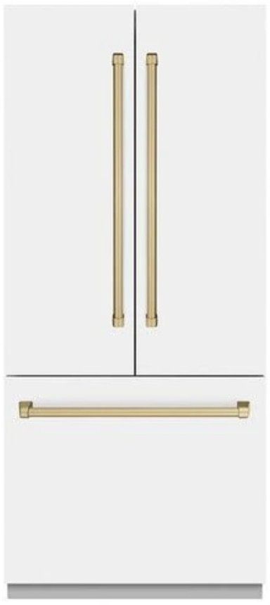ZLINE Autograph Edition 36" 19.6 Cu. Ft. White Matte Built In French Door Refrigerator with Champagne Bronze Accents-0