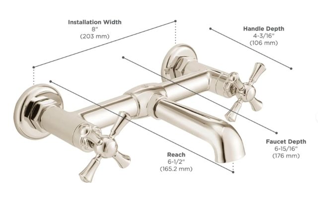 DXV Oak Hill® Brushed Nickel 2-Handle Wall Mount Bathroom Faucet with Cross Handles-2