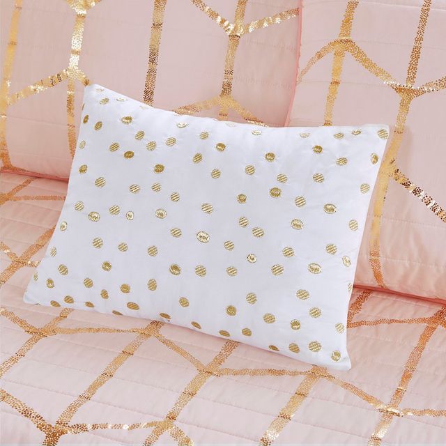 Olliix by Intelligent Design Raina Blush Six Piece Metallic Printed Reversible Daybed Set-4