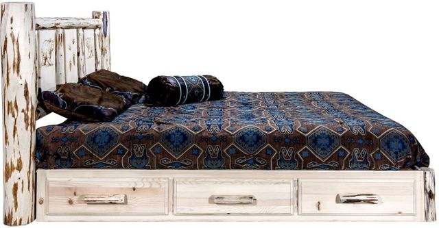 Montana Woodworks® Montana Collection Clear Lacquer California King Platform Storage Bed with Laser Engraved Bear Design-2