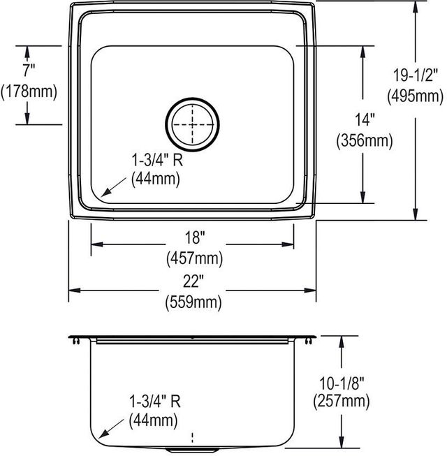 Elkay Lustertone® Classic Lustrous Satin 22" x 19-1/2" x 10-1/8" MR2-Hole Single Bowl Drop-In Sink-3