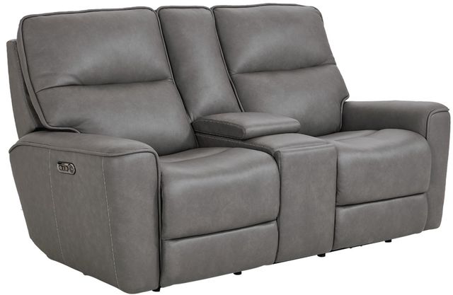 Bassett® Furniture Club Level Kenneth Gunmetal Power Reclining Loveseat with Console-0