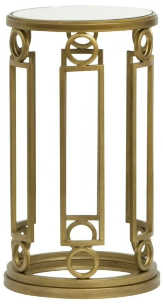Magnussen Home® Lorena Glass Top Round Accent Table with Burnished Brass Base-3