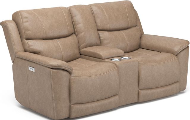 Flexsteel® Cade Beige Power Reclining Loveseat with Console and Power Headrests-0