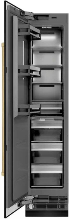 ZLINE Autograph Edition 18 in. 8.6 Cu. Ft. Left Hinge Column Freezer in Black Stainless Steel with Graphite Gray Interior and Champagne Bronze Accents-1