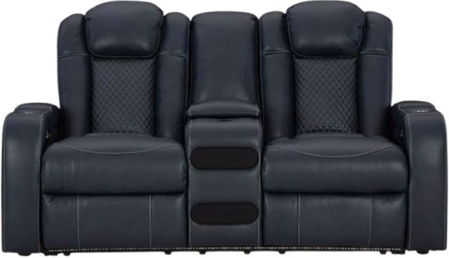 Signature Design by Ashley® Fyne-Dyme Sapphire Power Reclining Loveseat with Adjustable Headrest-1