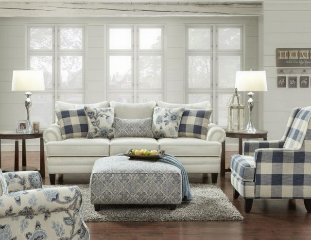 Fusion Furniture Catalina Linen Maya Indigo Black/Blue/White Accent Chair-1