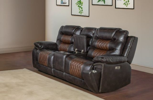 New Classic® Home Furnishings Nikko Brown Dual Power Reclining Console Loveseat-1
