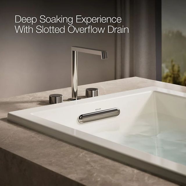KOHLER® Underscore® Biscuit 60" x 32" Drop-in Heated BubbleMassage™ Air Bath with Whirlpool-4