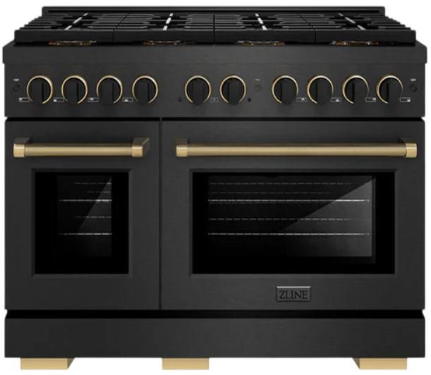 ZLINE Designer Collection Paramount 48" 6.7 Cu. Ft. Black Satin Stainless Steel Dual Fuel Range with Matte Black and Champagne Bronze Accents-0