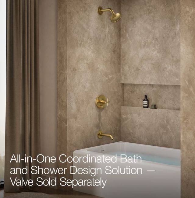 KOHLER® Purist® Rite-Temp® Vibrant Brushed Moderne Brass 2.5 GPM Bath and Shower Trim Kit with Push-Button Diverter and Cross Handle-3