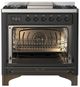 Ilve® Majestic III 36" Graphite Matte Pro Style Dual Fuel Liquid Propane Range with 6 Black Brass Burners and Burnished Trim-1