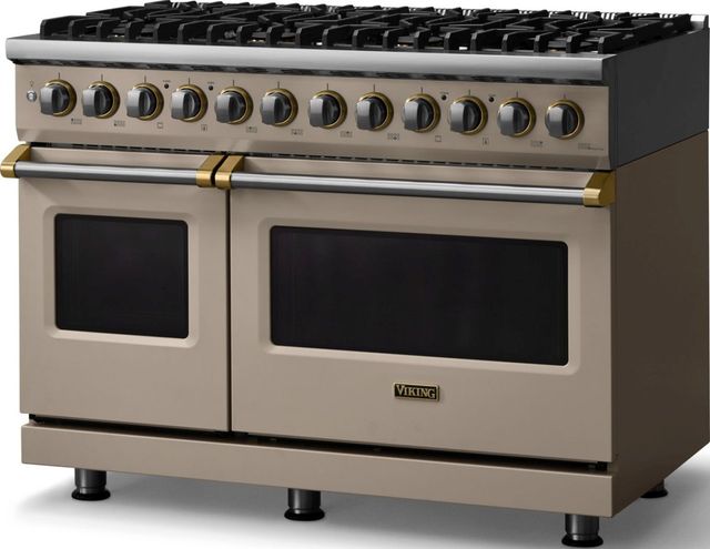 Viking® 5 Series 48" Nantucket Pro Style Dual Fuel (NG) Range with Brushed Brass Trim-3