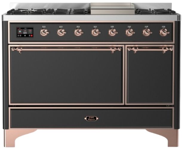 Ilve® Majestic III 48" Graphite Matte Pro Style Dual Fuel Natural Gas Range with Solid Door and Copper Trim-0