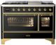 Ilve® Majestic III 48" Glossy Black Pro Style Dual Fuel Natural Gas Range with Triple Glass Door and Brass Trim-0