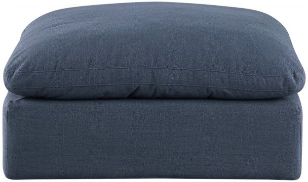 Meridian Furniture Comfy Navy Linen Textured Ottoman-1