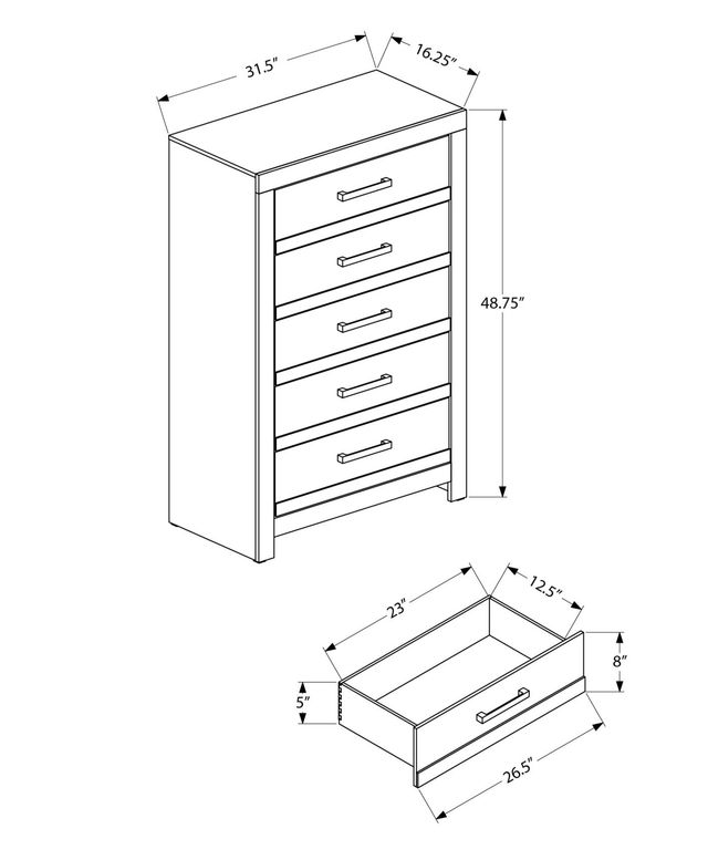 Monarch Specialties Inc. Grey Reclaimed 5-Drawer Chest-2