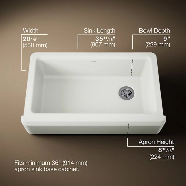 KOHLER® Riverby® Dune 36" Undermount Single-Bowl Farmhouse Workstation Kitchen Sink with Accessories-2