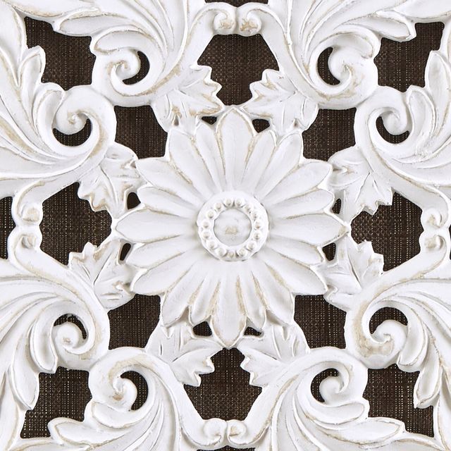 Olliix by Madison Park White Mandala Trinity 3 Piece White and Brown 3D Embellished Linen Canvas-2