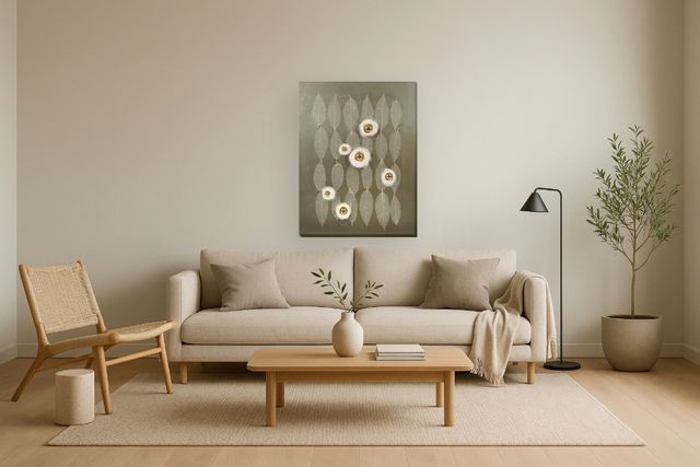 Classy Living Organic Golden Orbs and Whispering Leaves Abstract Wall Art-1