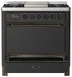 Ilve® Majestic III 36" Graphite Matte Pro Style Dual Fuel Natural Gas Range with Solid Door and Burnished Trim-2
