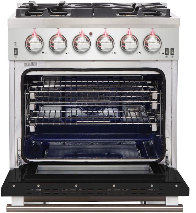 FORNO® Capriasca 30" Stainless Steel Pro Style Gas Range with Black Door-2