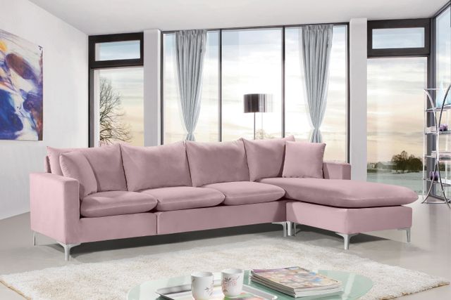 Meridian Furniture Naomi 2-Piece Pink Velvet Reversible Sofa Chaise Sectional-4
